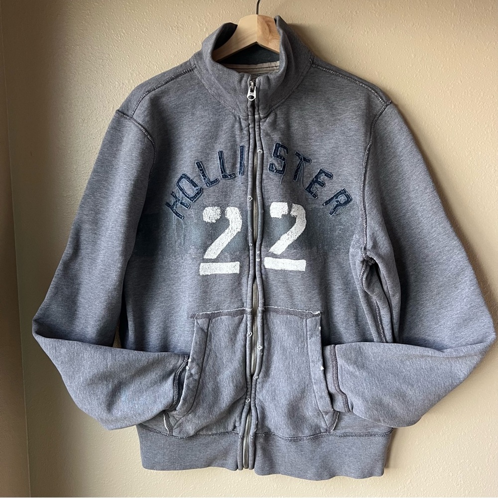 Vintage 00s Y2K Grunge Hollister Full Zip Up Men’s XL Gray Distressed #22